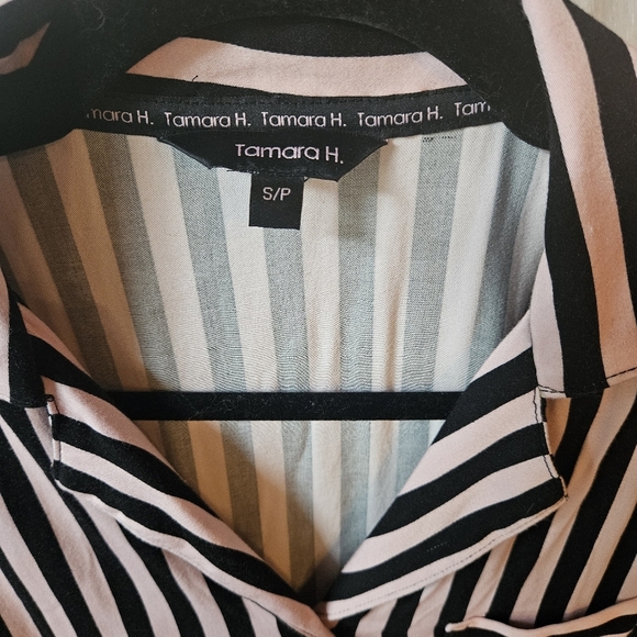 Tamara H. Black/Pink Striped Belted Pajama Set - Picture 3 of 9